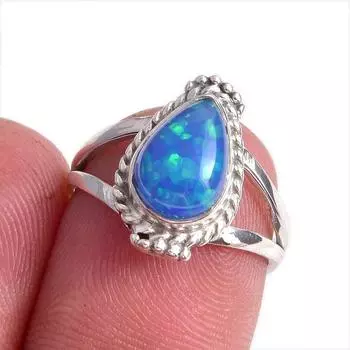 Кольцо из чистого серебра 925 пробы с натуральным эфиопским опалом ручной работы S.6 p5F33