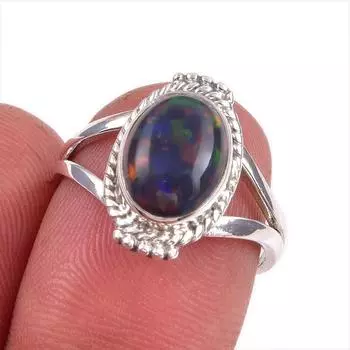 Natural Ethiopian Opal Gemstone Handmade 925 Solid Sterling Silver Ring S.7 k1h30