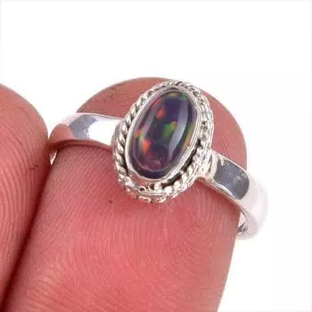 Natural Ethiopian Opal Gemstone Handmade 925 Solid Sterling Silver Ring S.7 y6n29
