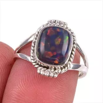 Natural Ethiopian Opal Gemstone Handmade 925 Solid Sterling Silver Ring S.7 P1b21
