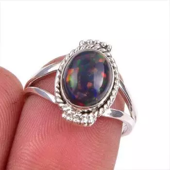 Natural Ethiopian Opal Gemstone Handmade 925 Solid Sterling Silver Ring S.7 v5P78