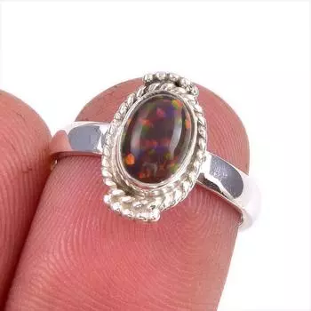 Natural Ethiopian Opal Gemstone Handmade 925 Solid Sterling Silver Ring S.6 i9B42