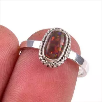 Natural Ethiopian Opal Gemstone Handmade 925 Solid Sterling Silver Ring S.7 L4Z17