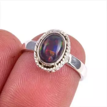 Natural Ethiopian Opal Gemstone Handmade 925 Solid Sterling Silver Ring S.5 l3Y90