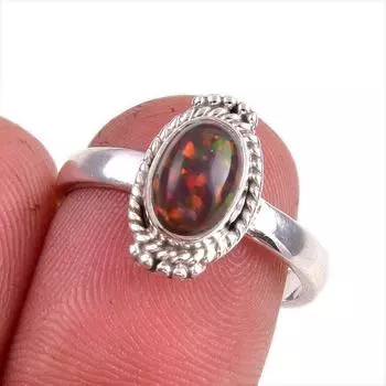 Natural Ethiopian Opal Gemstone Handmade 925 Solid Sterling Silver Ring S.8 V0T41