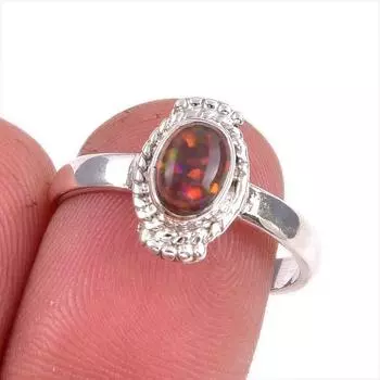 Natural Ethiopian Opal Gemstone Handmade 925 Solid Sterling Silver Ring S.8 L9z73