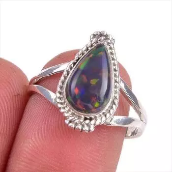 Natural Ethiopian Opal Gemstone Handmade 925 Solid Sterling Silver Ring S.8 L2P69