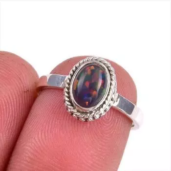 Natural Ethiopian Opal Gemstone Handmade 925 Solid Sterling Silver Ring S.6 W9E94