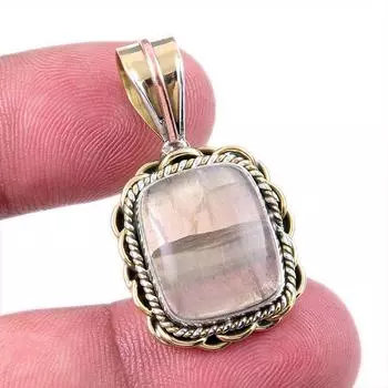 Natural Fluorite Gemstone 925 Solid Sterling Silver Two Tone Pendant 1.50 d0V36