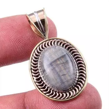 Natural Fluorite Gemstone 925 Solid Sterling Silver Two Tone Pendant 1.25 Y7e11