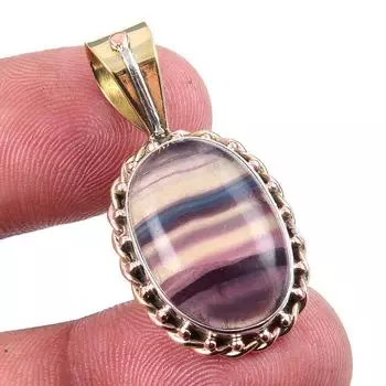 Natural Fluorite Gemstone 925 Solid Sterling Silver Two Tone Pendant 3.50 B9D14