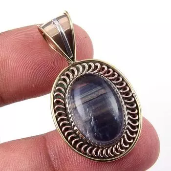 Natural Fluorite Gemstone 925 Solid Sterling Silver Two Tone Pendant 1.50 W1v83