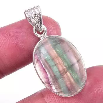 Natural Fluorite Gemstone Handmade 925 Solid Sterling Silver Pendant 1.25 S8q36