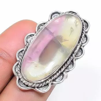 Natural Fluorite Gemstone Handmade 925 Sterling Silver Jewelry Ring Size 7 g4P91