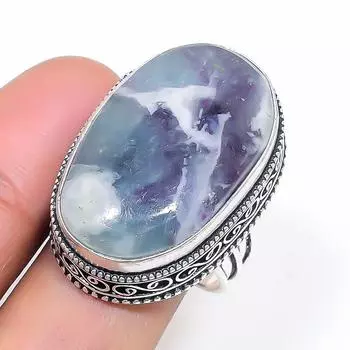 Natural Fluorite Gemstone Handmade 925 Sterling Silver Jewelry Ring Size 9 n2b29