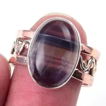 Natural Fluorite Gemstone Handmade 925 Sterling Silver Two Tone Ring Size 8 m5t48