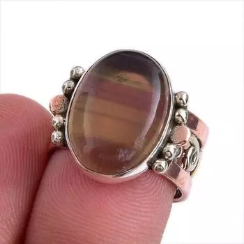 Natural Fluorite Gemstone Two Tone 925 Sterling Silver Jewelry Ring Size 6 S4g42