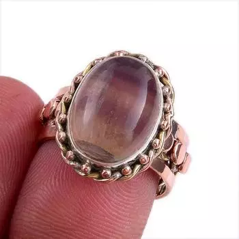 Natural Fluorite Gemstone Two Tone 925 Sterling Silver Jewelry Ring Size 7 G5t11