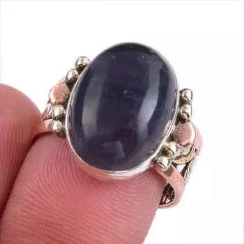 Natural Fluorite Gemstone Two Tone 925 Sterling Silver Jewelry Ring S.7.5 E1Z02