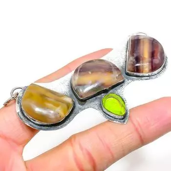Natural Fluorite, Peridot Gemstone 925 Sterling Silver Pendant 2.36 i2g43
