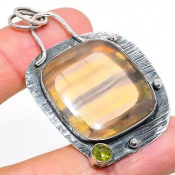 Natural Fluorite, Peridot Gemstone 925 Sterling Silver Pendant 2.29 R2G58
