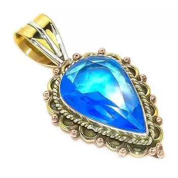 Natural Fluorite Quartz Two Tone 925 Solid Sterling Silver Pendant 1.50 F9d63