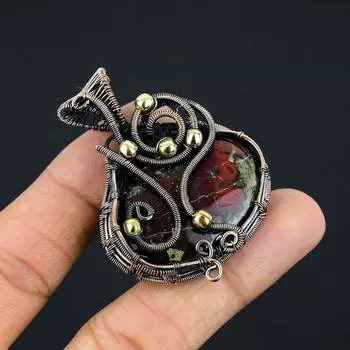 Natural Forest Jasper Gemstone Handmade Copper Wire Wrap Pendant 2.17 N2T34