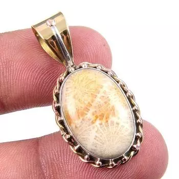 Natural Fossil Coral 925 Solid Sterling Silver TwoTone Gift Pendant 1.50 n2S38