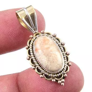 Natural Fossil Coral 925 Solid Sterling Silver TwoTone Gift Pendant 1.50 e0T36