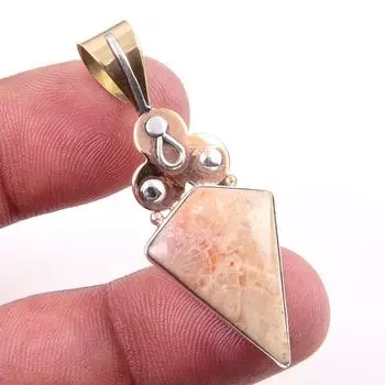 Natural Fossil Coral 925 Solid Sterling Silver TwoTone Gift Pendant 1.75 Z5w11