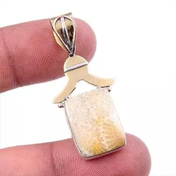 Natural Fossil Coral 925 Solid Sterling Silver TwoTone Gift Pendant 1.75 y3m66