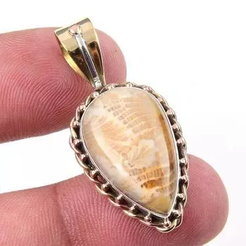 Natural Fossil Coral 925 Solid Sterling Silver TwoTone Gift Pendant 1.50 C7B20