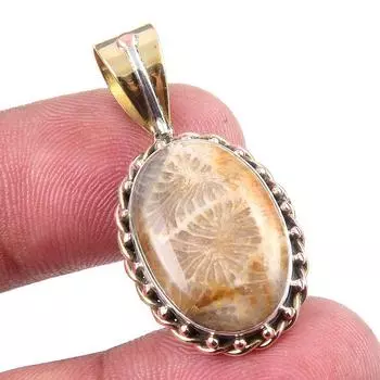 Natural Fossil Coral 925 Solid Sterling Silver TwoTone Gift Pendant 1.25 A6K97
