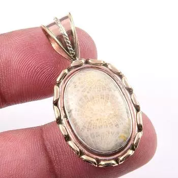 Natural Fossil Coral 925 Solid Sterling Silver TwoTone Gift Pendant 1.50 a1o72