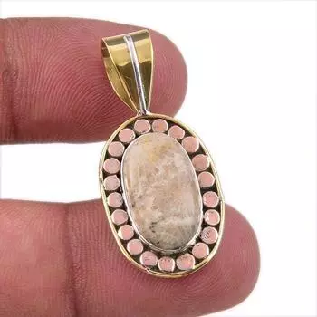 Natural Fossil Coral 925 Solid Sterling Silver TwoTone Gift Pendant 1.25 S0l09