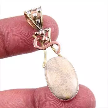 Natural Fossil Coral 925 Solid Sterling Silver TwoTone Gift Pendant 1.75 V2I73