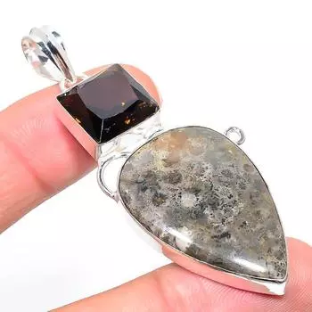 Подвеска из натурального ископаемого коралла и цитрина из стерлингового серебра 925 пробы 2,76 дюйма b9o21