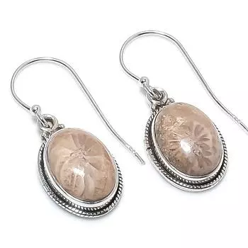 Серьги из натурального ископаемого коралла из стерлингового серебра 925 пробы 1,25 дюйма D4P13