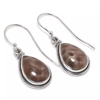 Natural Fossil Coral Gemstone 925 Solid Sterling Silver Gift Earring 1.25 k5O98