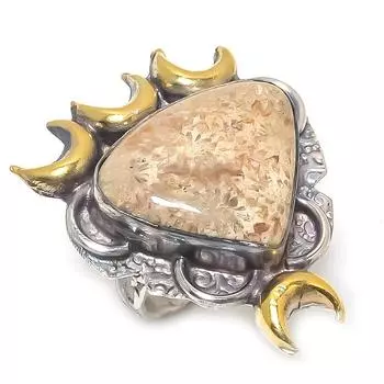 Двухцветное кольцо из натурального ископаемого коралла из стерлингового серебра 925 пробы, размер 8 K5L78