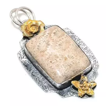 Двухцветный кулон из натурального ископаемого коралла, стерлингового серебра 925 пробы, 2,56 дюйма, V1k11