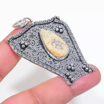 Natural Fossil Coral Gemstone 925 Sterling Silver Jewelry Pendant 2.48 K3O14