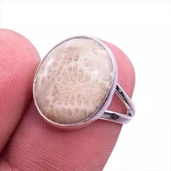 Natural Fossil Coral Gemstone Handmade 925 Solid Sterling Silver Ring S.6 g6I94