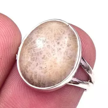 Natural Fossil Coral Gemstone Handmade 925 Solid Sterling Silver Ring S.6 n3J74