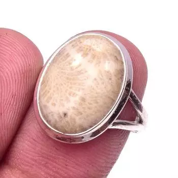 Natural Fossil Coral Gemstone Handmade 925 Solid Sterling Silver Ring S.7 K4G15