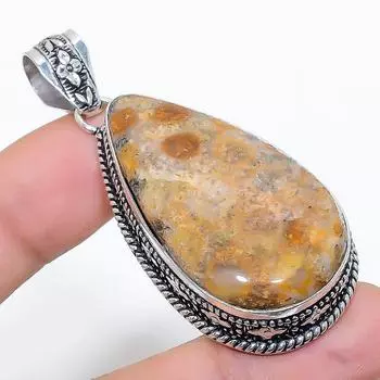 Подвеска из натурального ископаемого коралла ручной работы из стерлингового серебра 925 пробы 2,32 дюйма Z1c99