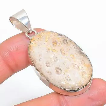 Подвеска из натурального ископаемого коралла ручной работы из стерлингового серебра 925 пробы 2,09 дюйма B9E98