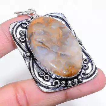 Подвеска из натурального ископаемого камня «Коралл» из стерлингового серебра 925 пробы 2,56 дюйма B8U99