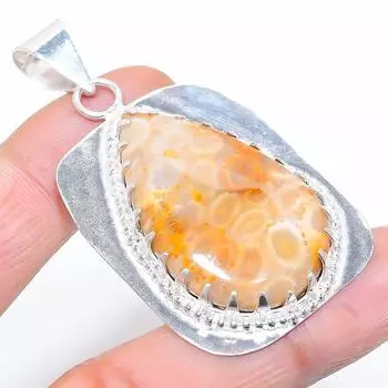 Подвеска из натурального ископаемого коралла, ручная работа, серебро 925 пробы, 2,36 дюйма, q4j64