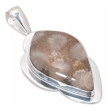 Подвеска из натурального ископаемого коралла ручной работы из стерлингового серебра 925 пробы 2,40 дюйма T5e04